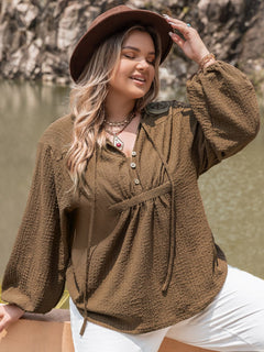 Elegant Plus Size Tie Neck Long Sleeve Blouse (0XL-4XL)