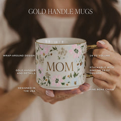 Floral Mom Coffee Mug – 14oz Gold Handle Mother’s Day Gift