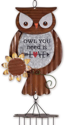 Metal owl hanging chime reading Owl You Need Is Love
