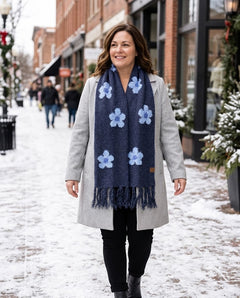C.C Daisy Pattern Scarf | Cozy Floral Fringe Winter Scarf