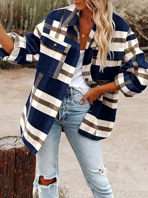 Plaid Button Flannel Shirt Jacket – Black & Gray or Navy