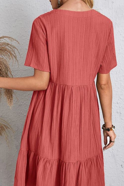 Elegant Full-Size Ruched V-Neck Short Sleeve Dress - Available in 7 Colors, Sizes S-3XL