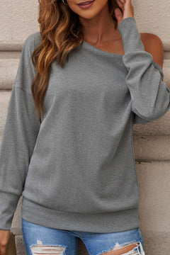 Chic Single Shoulder Long Sleeve Sweatshirt with Zipper – Trendy & Comfortable Pullover for Everyday Wear