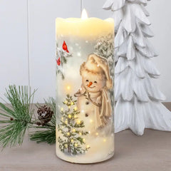 Silent Night snowman fiber optic candle