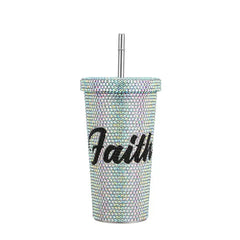 Shine On Faith Rhinestone Tumbler — 17oz (Pink or Silver)