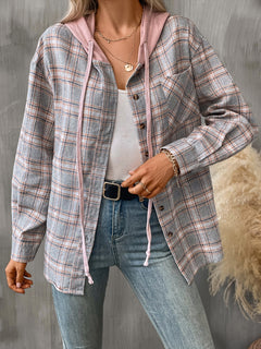 Plaid Long Sleeve Hooded Shirt - Back to School & Fall 2024 Essential