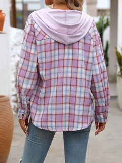 Plaid Long Sleeve Hooded Shirt - Back to School & Fall 2024 Essential