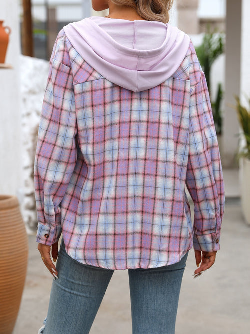 Plaid Long Sleeve Hooded Shirt - Back to School & Fall 2024 Essential