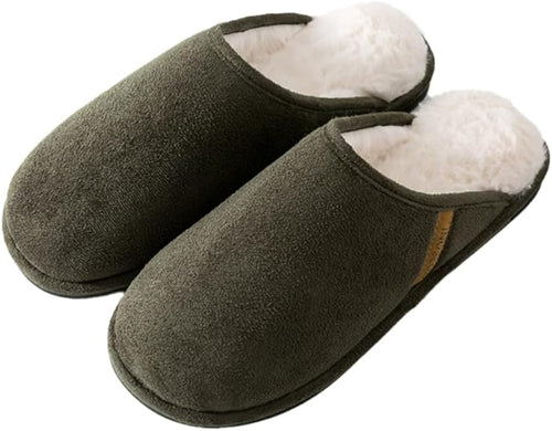 Men’s Warm Soft Fur Memory Foam Slippers — Brown, Blue, or Olive