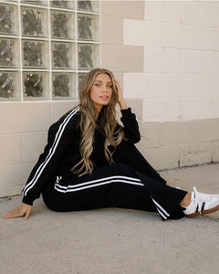 Indie & Co. Varsity Athleisure Set - Black | Pullover + Wide Leg Pants