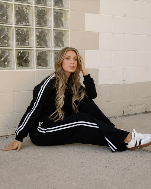 Indie & Co. Varsity Athleisure Set - Black | Pullover + Wide Leg Pants