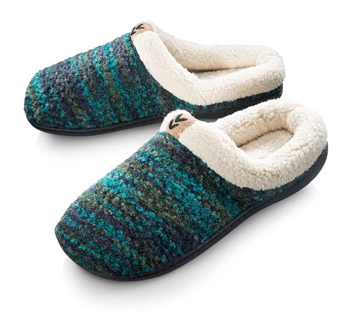 Women’s Lined Sweater Memory Foam Slippers — Blue or Wine