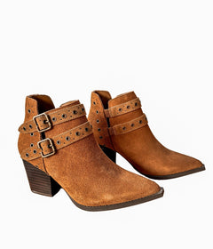 Elsa Leather Ankle Boots in Tan - Genuine Suede with Cushioned Footbed, Adjustable Buckles, Stylish Brass Grommets