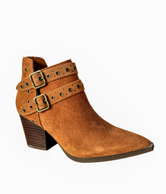 Elsa Leather Ankle Boots in Tan - Genuine Suede with Cushioned Footbed, Adjustable Buckles, Stylish Brass Grommets