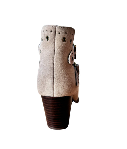 Elsa Leather Ankle Boots in Taupe - Genuine Suede with Cushioned Footbed, Adjustable Buckles, Stylish Brass Grommets