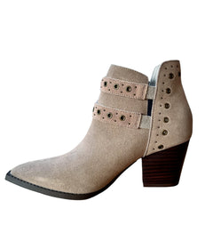 Elsa Leather Ankle Boots in Taupe - Genuine Suede with Cushioned Footbed, Adjustable Buckles, Stylish Brass Grommets