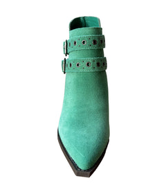 Elsa Leather Ankle Boots in Teal - Genuine Suede with Cushioned Footbed, Adjustable Buckles, Stylish Brass Grommets