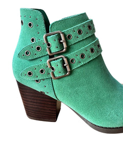 Elsa Leather Ankle Boots in Teal - Genuine Suede with Cushioned Footbed, Adjustable Buckles, Stylish Brass Grommets