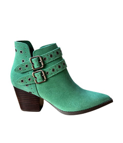 Elsa Leather Ankle Boots in Teal - Genuine Suede with Cushioned Footbed, Adjustable Buckles, Stylish Brass Grommets