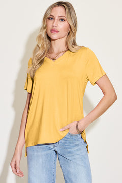 Basic Bae Bamboo Full Size V-Neck High-Low T-Shirt - Ultimate Comfort & Versatility