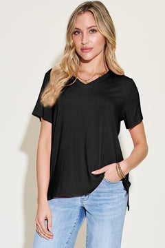 Basic Bae Bamboo Full Size V-Neck High-Low T-Shirt - Ultimate Comfort & Versatility