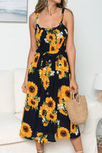 Smocked Sunflower Printed Sleeveless Cami Dress: Your Perfect Summer Companion!