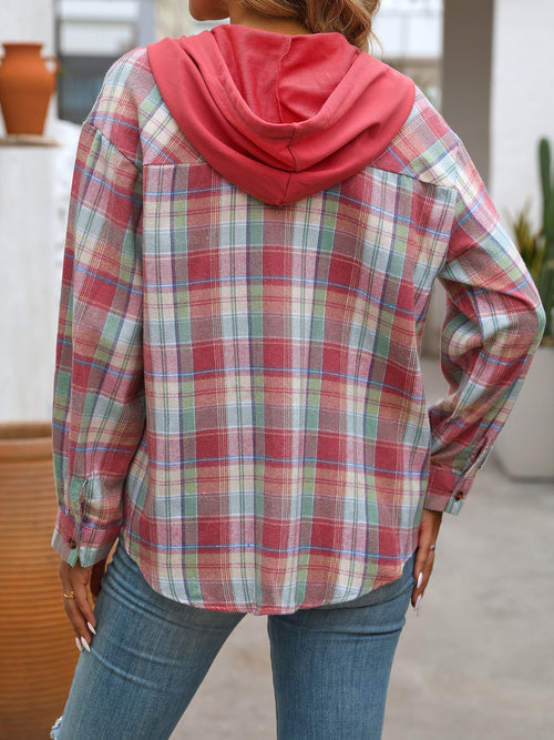 Plaid Long Sleeve Hooded Shirt - Back to School & Fall 2024 Essential