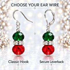 Red & Green Crystal Christmas Dangle Earrings | Handmade in USA