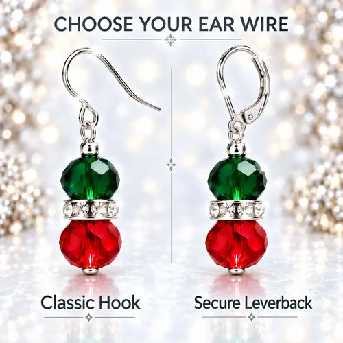 Red & Green Crystal Christmas Dangle Earrings | Handmade in USA