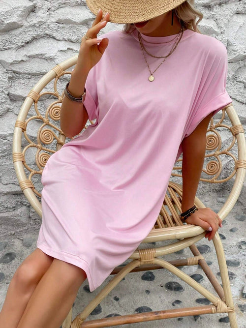 Effortlessly Chic: Round Neck Short Sleeve Mini Dress with Pockets in 8 Gorgeous Colors!