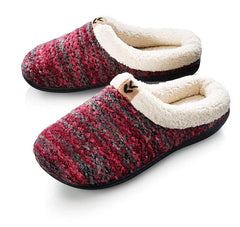 Women’s Lined Sweater Memory Foam Slippers — Blue or Wine