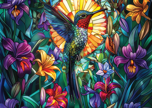 Stained Glass Hummingbird 1000-Piece Jigsaw Puzzle (reflective foil)