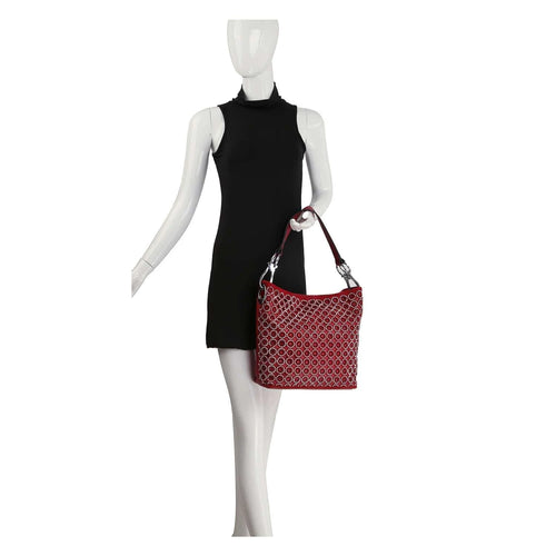 Red Rhinestone Patterned Hobo Handbag