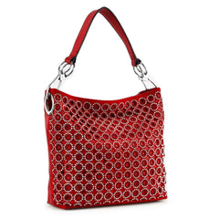 Red Rhinestone Patterned Hobo Handbag