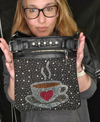 Rhinestone Coffee Cup Crossbody Sling - Crossbody Bags- Purses