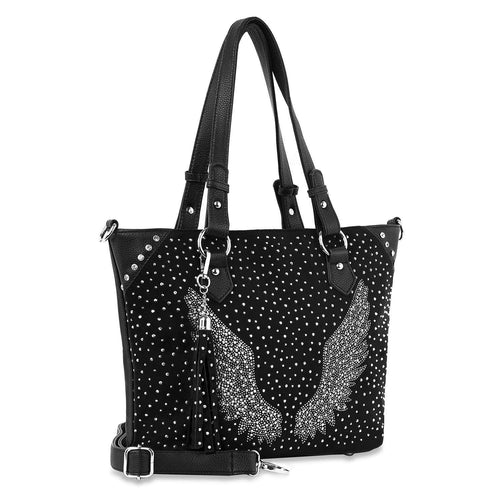 Rhinestone Angel Wing Tote – Vegan Leather Studded Handbag