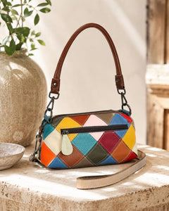 Genuine Leather Colorful Floral Patchwork Petite Shoulder Crossbody Bag