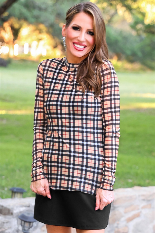 Kate Mesh Top in Nora Plaid front view