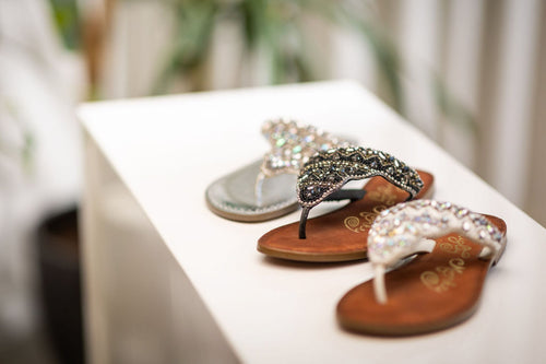 Loving U – Jeweled Leather Slide Sandals in Black by Naughty Monkey