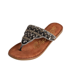 Loving U – Jeweled Leather Slide Sandals in Black by Naughty Monkey