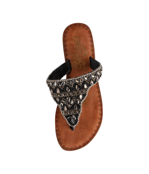 Loving U – Jeweled Leather Slide Sandals in Black by Naughty Monkey