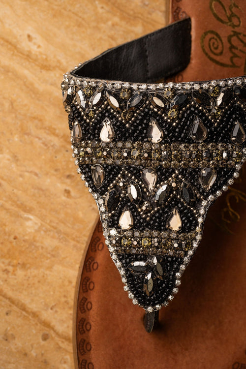Loving U – Jeweled Leather Slide Sandals in Black by Naughty Monkey
