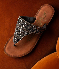 Loving U – Jeweled Leather Slide Sandals in Black by Naughty Monkey