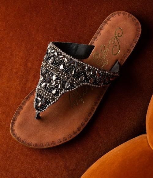 Loving U – Jeweled Leather Slide Sandals in Black by Naughty Monkey