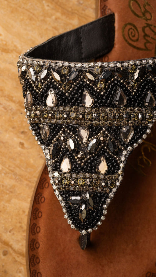 Loving U – Jeweled Leather Slide Sandals in Black by Naughty Monkey