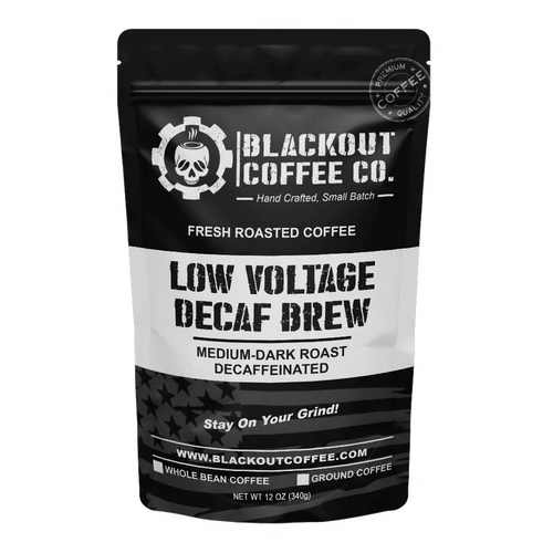 Blackout Coffee | Low Voltage Decaf – Medium-Dark Roast (Ground or K-Cups)