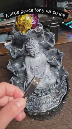 Buddha Serenity Tabletop Water Fountain with Lighted Crystal Orb
