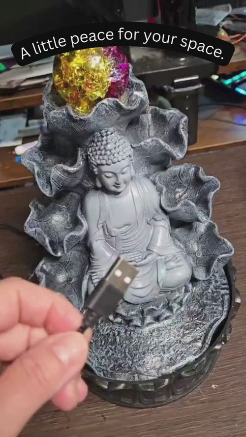 Buddha Serenity Tabletop Water Fountain with Lighted Crystal Orb