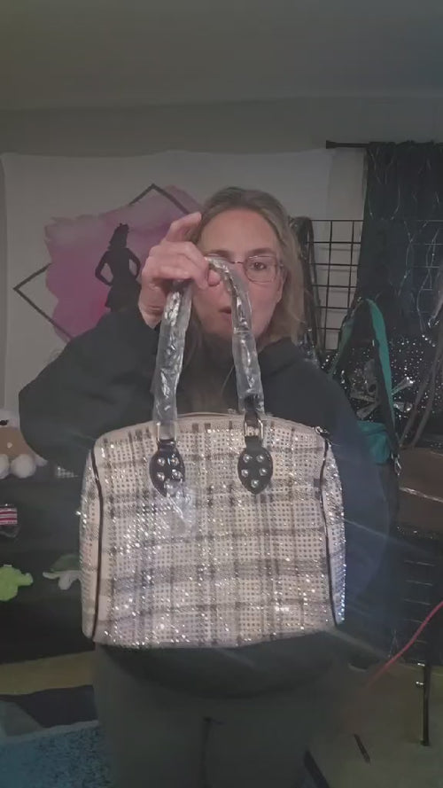 Champagne Check Rhinestone Satchel Bag