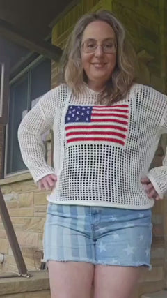 American Flag Crochet Knit Hoodie
